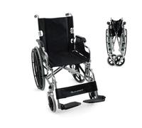 QUIRUMED Sedia a rotelle PRO in acciaio cromato, pieghevole, ruote solide, schienale pieghevole, braccioli pieghevoli, poggiapiedi rimovibili, freni a mano