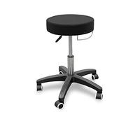 QUIRUMED Sgabello con base arrotolabile e porta asciugamani, colore nero, similpelle, imbottitura ad alta densità, leggero, con ruote, altezza regolabile, fino a 150 kg