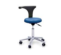 QUIRUMED Sgabello con Schienale Ergonomico Professionale, Colore Blu Navy, Struttura in Acciaio Inox, Similpelle, Base con Ruote, Sedile Regolabile in Altezza, fino a 120 kg