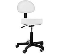 QUIRUMED Sgabello con schienale, sollevamento a gas, con 5 ruote, colore bianco, rivestito in ecopelle ad alta densità, altezza regolabile, fino a 135 kg