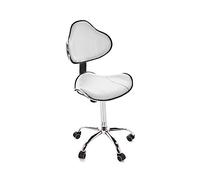 QUIRUMED Sgabello Ergonomico con Alzata a Gas, Base con 5 Ruote, Colore Bianco, Altezza Regolabile, Struttura in Acciaio Cromato, Similpelle, Estetica, Fisioterapia, Centri Medici, Ufficio
