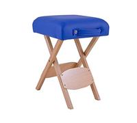 QUIRUMED Sgabello Pieghevole in Legno con Sedile, Imbottito in Colore Blu, Multiuso, Tavolino, Poggiapiedi, Similpelle, Trasportabile, Fino a 100 kg, 33 x 33 x 48