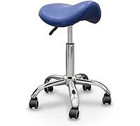 QUIRUMED Sgabello Pony, base cromata con 5 ruote, colore blu, ergonomico, leggero, altezza regolabile, imbottitura ad alta densità, similpelle, fino a 150 kg