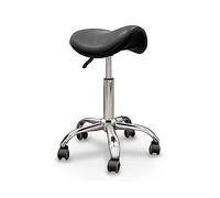 QUIRUMED Sgabello Pony, base cromata con 5 ruote, colore nero, ergonomico, leggero, altezza regolabile, imbottitura ad alta densità, similpelle, fino a 150 kg