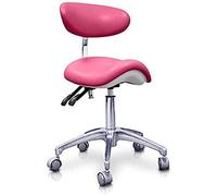 QUIRUMED Sgabello Pony idraulico Elite, colore rosa, multidisciplinare, acciaio inossidabile, similpelle, schienale ergonomico, imbottitura in poliuretano, altezza regolabile