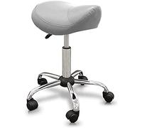 QUIRUMED Sgabello tipo Pony QUIRUMED, ergonomico, con base in acciaio, colore argento, rivestimento in similpelle, altezza regolabile, sedile imbottito, ruote piroettanti, fino a 150 kg