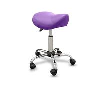QUIRUMED Sgabello tipo Pony QUIRUMED, ergonomico, con base in acciaio, colore viola, rivestimento in similpelle, altezza regolabile, sedile imbottito, ruote piroettanti, fino a 150 kg