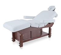 QUIRUMED SPA Tavolo con Ripiano e Ante Scorrevoli, Colore Bianco Sporco, Similpelle, Base in Legno, 210 x 69 cm, Altezza Regolabile, Testa e Braccioli Estraibili, Multiposizione