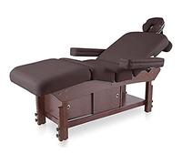 QUIRUMED SPA Tavolo con Ripiano e Ante Scorrevoli, Colore Marrone, Similpelle, Base in Legno, 210 x 69 cm, Altezza Regolabile, Testa e Braccioli Estraibili, Multiposizione