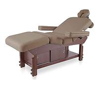 QUIRUMED SPA Tavolo con Ripiano e Ante Scorrevoli, Colore Visone, Similpelle, Base in Legno, 210 x 69 cm, Altezza Regolabile, Testa e Braccioli Estraibili, Multiposizione