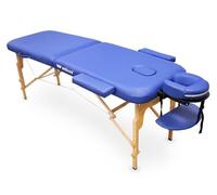 Quirumed WELLCORE Lettino Pieghevole in Legno, 180 x 60 cm, con Braccioli, Poggiatesta Regolabile, Foro Facciale e Borsa per il Trasporto, Altezza Regolabile, Colore Blu, Fino a 225 kg