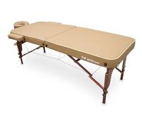 Quirumed WELLCORE Lettino Pieghevole in Legno per Massaggi e SPA, Colore Sabbia, 185 x 70 cm, Altezza Regolabile, con Poggiatesta, Braccioli e Borsa per il Trasporto, Lettino Professionale Portatile