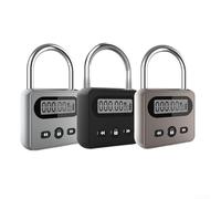 QuivyLivy Blocco timer in metallo, con display LCD e 999 ore, blocco orario elettronico ricaricabile USB, per uso esterno, impermeabile, serratura digitale senza chiave (nero)