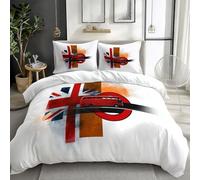 Quixora Copripiumino 1 Piazza 135 x 200 cm Bianco Set Parure Copripiumino Singola Stampa Digitale Londra Autobus A Due Piani Bandiera UK Microfibra 3 Pezzi con 2 Federa 50x80 cm