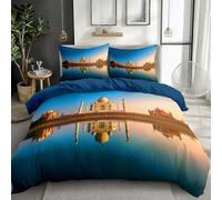 Quixora Copripiumino 1 Piazza 150 x 220 cm Blu Scuro Set Parure Copripiumino Singola Stampa Digitale Taj Mahal Architettura Paesaggio Riflesso Microfibra 3 Pezzi con 2 Federa 50x75 cm
