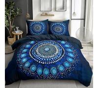 Quixora Set Copripiumino Mandala Dot Arte Visiva Blu Profondo Del Mare, Biancheria da Letto Matrimoniale in Microfibra 220 x 240 cm con 2 Federe 50x75cm