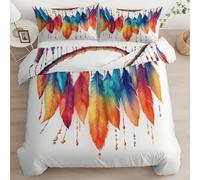 Quixora Set Copripiumino Reversibile Letto Matrimoniale, Biancheria da Letto con Motivo Acchiappasogni colorato piuma bohémien 270 x 240 cm e 2 Federa 50x80 cm, Moderno in Microfibra