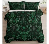 Quixora Set Copripiumino Reversibile Letto Matrimoniale, Biancheria da Letto con Motivo Cardo verde scuro 180 x 220 cm e 2 Federa 50x80 cm, Moderno in Microfibra