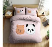 Quixora Set Copripiumino Reversibile Letto Matrimoniale, Biancheria da Letto con Motivo Facce di orsi e panda 150 x 220 cm e 2 Federa 50x80 cm, Moderno in Microfibra