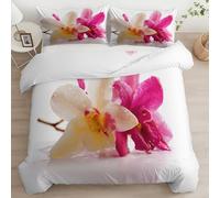 Quixora Set Copripiumino Reversibile Letto Matrimoniale, Biancheria da Letto con Motivo Floreale Orchidee Fotografia 220 x 240 cm e 2 Federa 50x80 cm, Moderno in Microfibra