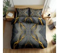 Quixora Set Copripiumino Reversibile Letto Matrimoniale, Biancheria da Letto con Motivo Marmo grigio scuro 180 x 220 cm e 2 Federa 50x80 cm, Moderno in Microfibra