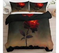 Quixora Set Copripiumino Reversibile Letto Matrimoniale, Biancheria da Letto con Motivo Stile gotico floreale rose nere 220 x 240 cm e 2 Federa 50x80 cm, Moderno in Microfibra