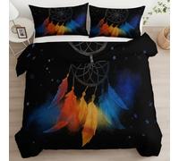 Quixora Set Copripiumino Singolo 135 x 200 cm, 3 Pezzi in Microfibra con Motivo Acchiappasogni cielo stellato cielo notturno, 1 Copripiumino + 2 Federe 50x80 cm Nero
