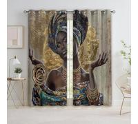 Quixora Tende con Occhielli, Morbide, Termoisolanti e Oscuranti, Donna Nera Africa Lusso per Camera da Letto o Soggiorno, 2 Pannelli 117L x 229A cm