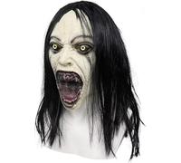 Quixotical Maschera Horror Spaventosa Donna Piangente con Parrucca, Maschera Demone Fantasma Testa Intera in Lattice per Halloween, Costume Zombie per Adulti, Festa a Tema
