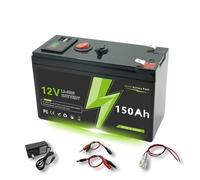 Quixpszto Batteria Ricaricabile LiFePO4 12V 150Ah con Caricabatterie e BMS Integrato, Ingresso 12,6V - Compatibile con Pannelli solari, Giocattoli cavalcabili, fishfinder(USB 150Ah-charger)