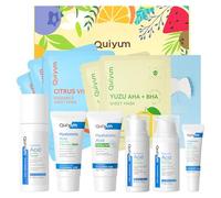 QUIYUM Cofanetto di 11 trattamenti facili viso all’acido ialuronico - Detergente, esfoliante, tonico, siero, crema per il contorno occhi, crema idratante, maschera idratante - Idea regalo per donne
