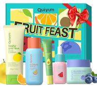 QUIYUM Collezione Set Cura della Pelle ai Frutti, Kit Idratante Viso da 5 Pezzi per Donne e Adolescenti con Detergente, Tonico, Siero, Crema Contorno Occhi e Crema Idratante