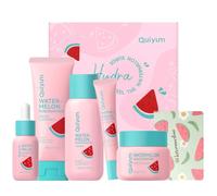 QUIYUM Collezione Set Cura della Pelle all’Anguria, Kit Idratante Viso da 5 Pezzi con Detergente, Tonico, Siero, Crema Contorno Occhi e Crema Idratante per Donne e Adolescenti