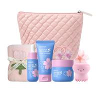 QUIYUM Kit Skincare Viso Collagene e Sakura Donna, 7 Pezzi con Pochette | Cura della Pelle per Pelli Giovani con Detergente, Siero e Crema, Rassodanti e Illuminanti, contro i Primi Segni dell’Età