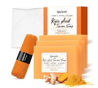 QUIYUM Saponetta all'acido cogico e curcuma, 3 panetti da 120 g con rete in nylon africano, detergente profondo per viso e corpo, schiarisce le macchie scure, uniforma il tono della pelle