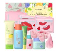 QUIYUM Set Cura della Pelle ai Frutti, Kit Idratante Viso da 14 Pezzi per Donne con Detergente, Tonico, Siero, Crema Contorno Occhi, Crema Idratante, Maschera Viso, Spazzola e Fascia per Capelli