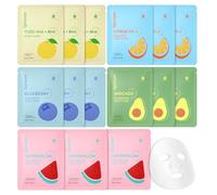 QUIYUM Set di 15 Maschere per la Cura Della Pelle, Con Estratti di Frutta, Idratanti, Migliora l’incarnato, Adatto a Donne, Uomini e Adolescenti