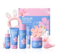 QUIYUM Set Regalo Viso al Collagene e Sakura, Kit Skincare Donna 8 Pezzi | Cofanetto Cura Viso: Routine Completa Glass Skin. Idratante, Rassodante, Illuminante e Anti-Prime Rughe per Pelli Giovani