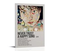 QUJIAOFUMEISUU GROUPLOVE - Poster con scritta "Never Trust A Happy Song", stampa artistica da parete estetica per stanza, 20 x 30 cm, con cornice "Never Trust A Happy Song" di Grouplove