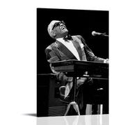 QUJIAOFUMEISUU Ray Charles - Poster estetico su tela, stampa artistica da parete, 20 x 30 cm, con cornice Charles