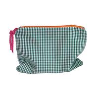 Qukaim Astuccio per trucchi di grande capacità, borsa da viaggio in tessuto Oxford impermeabile, borsa da toeletta portatile per viaggi in autobus e campeggio, design a griglia verde, Multicolore