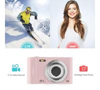 Qukaim Fotocamera digitale portatile, risoluzione 48 MP, schermo IPS da 2,88 pollici, zoom 16x, messa a fuoco automatica, rilevamento volti, anti-vibrazione, include 2 batterie e custodia per il