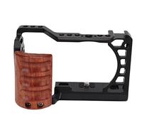 Qukaim Gabbia per fotocamera in lega di alluminio con manico in legno, telaio protettivo con interfaccia cold shoe per A6400 A6300 A6100 A6000, design leggero e robusto