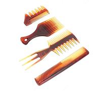 Qukaim Pettine portatile da uomo, a denti larghi, con manico lungo, colore ambra, ideale per tutti i tipi di capelli