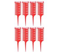 Qukaim Set di 8 pettini a coda di pesce a forma di lisca di pesce, struttura a 3 lati, in ABS rosso trasparente, denti arrotondati per lavabo, styling da salone, tinture per capelli, uso in barbiere