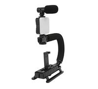 Qukaim Stabilizzatore portatile per fotocamera del telefono con impugnatura a U, con microfono a LED e supporto hot shoe, compatibile con telefoni con fotocamera, design leggero, facile da usare