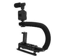 Qukaim Stabilizzatore portatile per videocamera con microfono a luce LED, stabilizzatore portatile a forma di U per fotografia, staffa a forma di U, design leggero, compatibile con la maggior parte