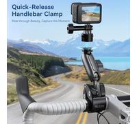 Qukaim Telesin S3-HBM-01 - Morsetto a sgancio rapido per manubrio bicicletta, in lega di alluminio, girevole a 360°, con adattatore per fotocamera sportiva, compatibile con e