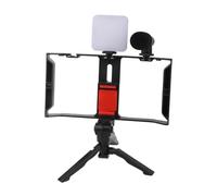Qukaim TL 49T - Kit microfono video per smartphone, kit vlogging con gabbia per fotocamera, luce di riempimento, treppiede, telecomando per smartphone e fotocamere