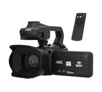 Qukaim Videocamera 4K, zoom digitale 18x, touch screen da 4 pollici, telecamera Vlog WiFi con microfono, stabilizzatore portatile, telecomando, paraluce